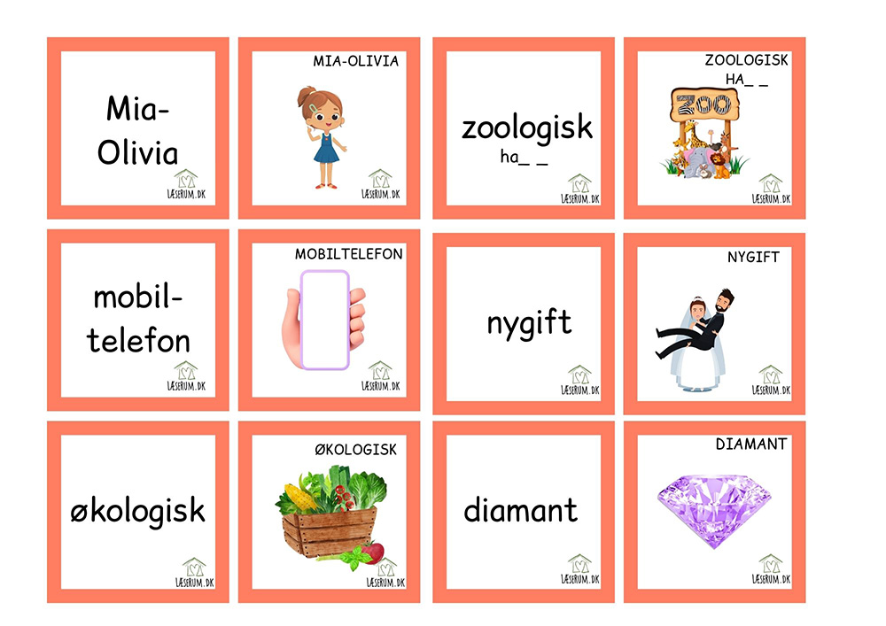 Vendespil 6-12 bogstaver. 100% lydret. Små og store bogstaver.